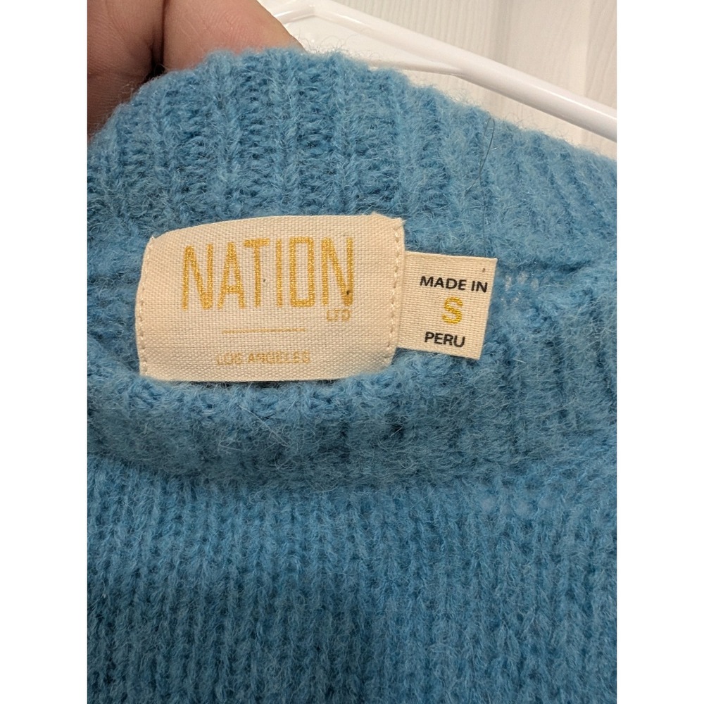 Nation LTD, Antoinette Flounce Wrist Sweater, Sm, Cornflower Blue, Wool/Alpaca - Picture 3 of 7